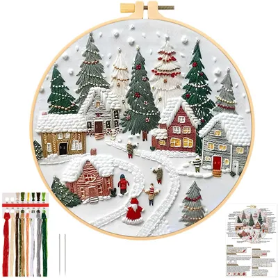 Stickerei-Set für Anfänger, Weihnachtsmotiv, 20 cm, mit Rahmen