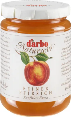 Produktbild von ood-United KONFITÜRE-EXTRA Pfirsich 2x 450g von DARBO Naturrein Pfirsichkonfitüre fruchtiger peach jam spread perfekt für Brot und Brötchen Pfirsich-Füllungen-Kuchen Torten Plätzchen Glasuren Frühstück Gebäck Füllungen