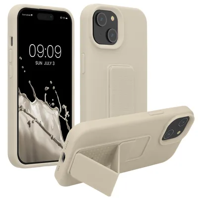 Produktbild von kwmobile Handyhülle für Apple iPhone 15 Hülle - TPU Silikon Case mit Fingerhalter und Stand - Schutzhülle Cover in Creme