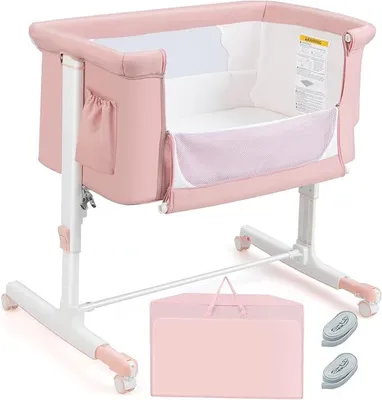 Imagen del producto de Cuna infantil 3 en 1, cuna de viaje con colchón, color rosa