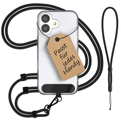 Produktbild von EAZY CASE Handykette Universal für jedes Smartphone, Handyband zum Umhängen mit kleinerem Einlege-Pad, Crossbody Kette in Schwarz