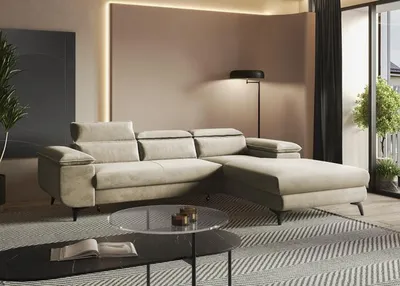 Produktbild von Easy4You FLAT Ecksofa Beige L-Form Rechts 276 x 74 x 205 cm mit Schlaffunktion und Stauraum - Schlafsofa mit Bettkasten - Moderne Wohnzimmermöbel – Stoff: Monolith 04