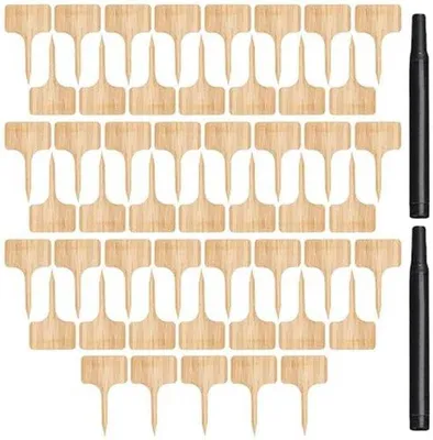 Produktbild von Holzlabels 50 Stück und 2 Marker für Pflanzen - Ideale Gartenhilfe