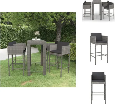 Produktbild von vidaXL 5-tlg. Gartenbar-Set mit Kissen Poly Rattan Grau -  Gartenmöbel-Sets