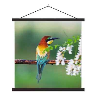 Produktbild von MuchoWow® Textilposter Vogel - Bienenfresser - Blumen 90x90 cm mit schwarzem Rahmen - Magnetisches