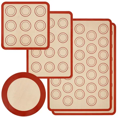5er-Set Silikon-Backmatten mit Macaron-Schablonen, 42x29,5 cm