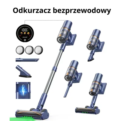 Zdjęcie produktu dla Laresar Odkurzacz Bezprzewodowy 75000Pa – Odkurzacz Pionowy 650W, do 90 min pracy, Smart LED wyświetlacz, wymienna bateria