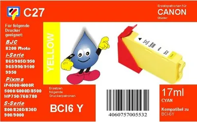Produktbild von C27 - Dr.Inkjet Ersatzkombipatrone mit 17ml Inhalt - BCI6Y/BCI3Y - yellow -