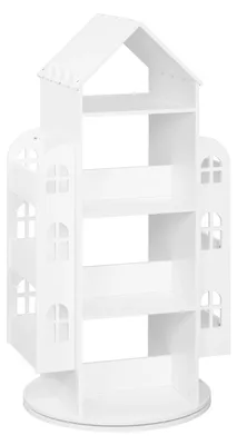 Produktbild von Drehbares Kinderbücherregal - Bücherregal für Kinder - 3 Ebenen - Holz - Hausform - 63 x 125 x 59 cm - Weiß