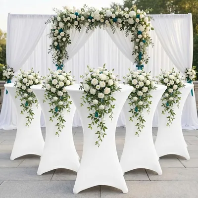Immagine prodotto di Eikuavons 2× Copritavolo da bar elasticizzato bianco, ø 80×110 cm