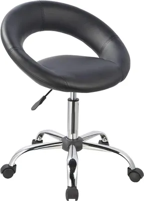 Produktbild von Drehstuhl mit Rollen, Rollhocker Kunstleder Drehhocker Schminktisch Hocker mit Lehne Arbeitshocker Bürohocker Höhenverstellbar, Schwarz