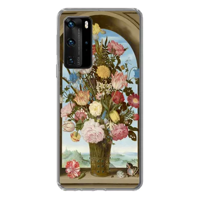 Produktbild von MuchoWow® Handyhülle Schutzhülle Hülle für Huawei P40 Pro Vase mit Blumen in einem Fenster - Gemälde von Ambrosius Bosschaert dem Älteren Silikon Softcase Handy Hülle - Schutz