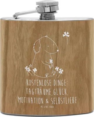 Produktbild von Mr. & Mrs. Panda Flachmann Hund Kleeblatt - Transparent - Geschenk, Glück, Hip Flask, Alkoholflasche, Edelstahl, Liebe, Hundebesitzer, Gratis, Aus