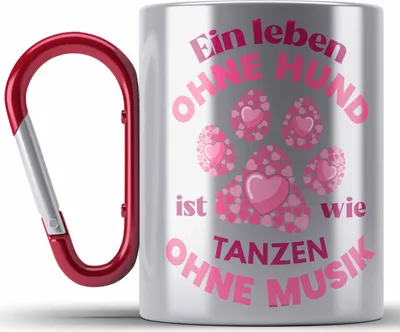 Produktbild von Trendation - Hundebesitzerin Edelstahl Tasse Karabiner Geschenk Hunde-Mama Geschenkidee Frauen Becher Karabiner Edelstahl Tasse Karabiner Edelstahl Hundemami (Rot)