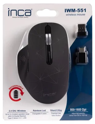 Image de INCA Maus IWM-551 1600 DPI,Wireless, Akku, USB-C, SW retail