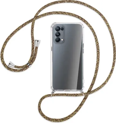 Produktbild von Handykette Backcover-Schutzhülle mit Band (Metall silberfarben) für Oppo Reno5 Pro 5G - braun+beige