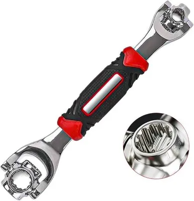 Obrázek produktu pro Univerzální klíč 8 v 1 s otočnou hlavou o 360 stupňů – multifunkční klíč – pro domácnost, kolo, auto – kombinovaný klíč – multifunkční vodovodní kohoutek