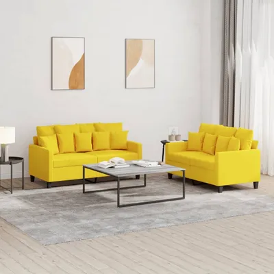 Produktbild von Cloris Designermöbel 2-tlg. Sofagarnitur mit Kissen Hellgelb Stoff 2024 Neu