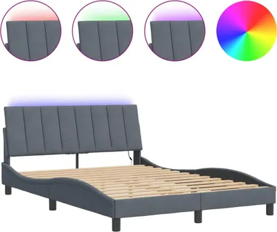 Produktbild von vidaXL Bettgestell mit LED ohne Matratze "Hanko" Dunkelgrau 120x200 cm Samt