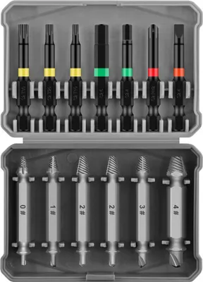 Zdjęcie produktu dla 13Pcs Mini Uszkodzone Śruby Narzędzie Do Usuwania Stalowych Uszkodzonych Śrub Zestaw Śrubokrętów Do Śliskich, Zepsutych, Uszkodzonych i Zardzewiałych Śrub