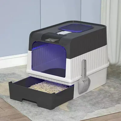 Obrázok produktu pre Toaleta pre mačky / mačací záchod – XL – UV sterilizácia – neutralizácia zápachu – ľahko sa čistí – pre mačky do 15 kg – plast – čierna
