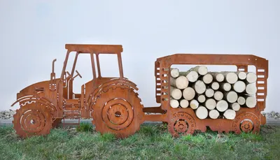 Produktbild von Dekoration Traktor mit Anhänger, nostalgisch, 160x60x30 cm, Kaminholz-Lagerung