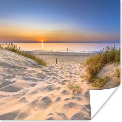 Produktbild von MuchoWow® Poster Düne - Sonnenuntergang - Horizont - Strand - Gras 100x100 cm - Babyzimmer