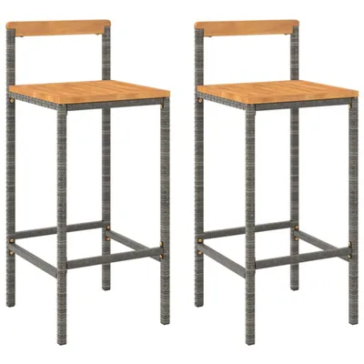 Produktbild von vidaXL Barhocker 2 Stk. Grau Poly Rattan und Massivholz Akazie