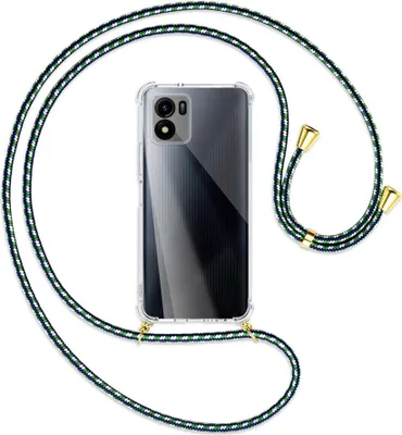 Produktbild von Handykette Backcover-Schutzhülle mit Band (Metall goldfarben) für vivo Y01, vivo Y15s (V2120, 6.51'') - grün/blau/weiß
