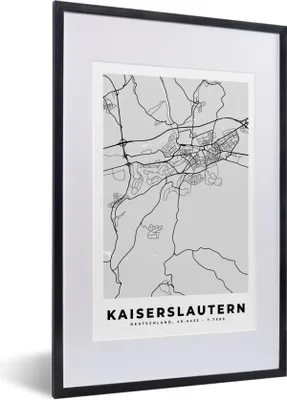 Produktbild von MuchoWow® Gerahmtes Poster Kaiserlautern - Karte - Stadtplan - Deutschland 40x60 cm - Poster mit Schwarzem Bilderrahmen Wandposter Rahmen Foto Bilder - Poster in Rahmen