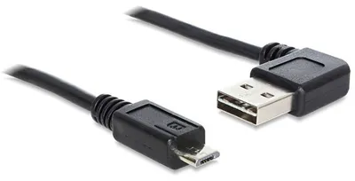 Produktbild von EASY-USB 2.0 Kabel, USB-A Stecker 90° > Micro-USB Stecker (schwarz, 3 Meter, rechts / links abgewinkelt)