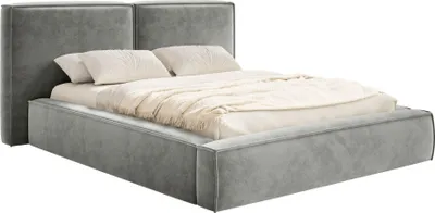 Image de Selsey Tilves - Lit rembourré 180x200 avec sommier, sommier à lattes, velours, gris