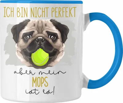 Produktbild von Trendation - Mops Besitzer Tasse Geschenk Lustiger Spruch Geschenkidee Besitzerin Ich Bin Nicht Perfekt Aber Mein Mops Ist Es (Blau)