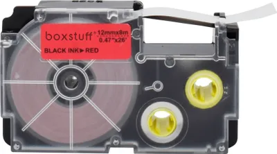Produktbild von Casio Compatible XR-12RD Schriftbandkassette - Schwarz auf rot - 12 mm x 8 m