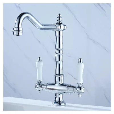 Produktbild von Wasserhahn Küche Chrom Zweigriffmischer Küchenarmatur G3/8“ Retro Waschtisch Armatur Spültischarmatur 360° Schwenkbar Zweigriff Mischbatteri Mischbatterie