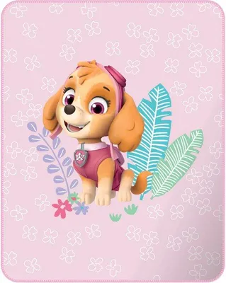 Produktbild von Unyqoos® PAW Patrol Fleece-Decke 'Paradise' mit Skye-Motiv – pastellrosa Kuscheldecke 110 x 140 cm, 100% Polyester, waschbar bei 30°C