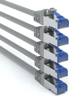 Produktbild von 5x 0,25m RJ45 Patchkabel SFTP Netzwerkkabel CAT 7 Rohkabel LAN Kabel Grau