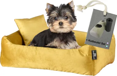 Produktbild von Rohrschneider Hundebett Kuschelsofa Hund Weich + Hundekotbeutelset, Farbe:senf, Größe:S