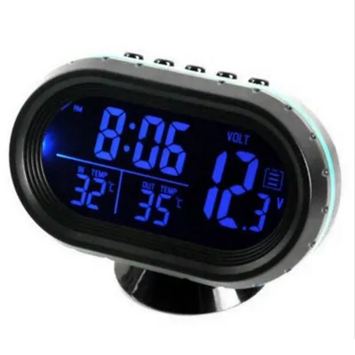 Obrázek produktu pro Autotermometr, digitální hodiny, 12 V DC, automobil, s LED podsvícením, auto, duální zobrazení teploty, voltmetr, tester napětí