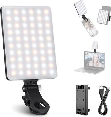 Produktbild von NEEWER Basic Clip On Selfie Licht kompatibel mit iPhone, 2000mAh wiederaufladbares LED Videolicht mit Handy Clamp für Computer Webcam, Laptop, Zoom Videokonferenzen, Make up Fotografie, NL-60AI