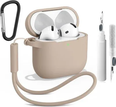 Immagine prodotto di Custodia protettiva per AirPods 4 (2024) con kit di pulizia, moschettone e cordino: set di accessori 4-in-1 per proteggere da graffi e urti