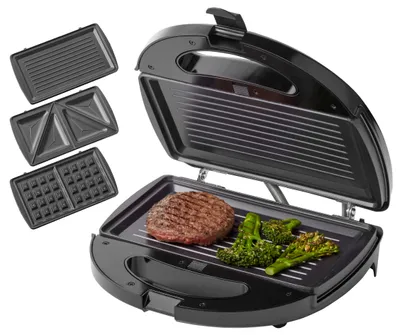 Produktbild von Tomado Tomado TGM2000B - Multigrill 3 in 1 - Inklusive Sandwich- und Waffelplatten - 750 Watt - Schwarz