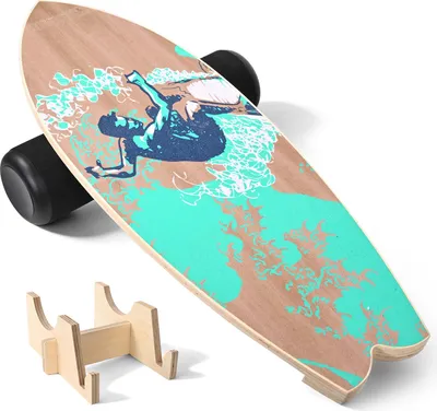 Immagine prodotto di Balance Board - Tavola di equilibrio per adulti - Legno di noce - Allenamento dell'equilibrio e del core - Gambe - Unisex - Surf/Snowboard/Yoga - Blu