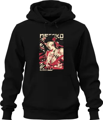 Zdjęcie produktu dla Demon Slayer Nezuko Kitsune Mask Anime Gift Japan Y2K Streetwear Manga Uni Bluza z kapturem, Czarny, XXL