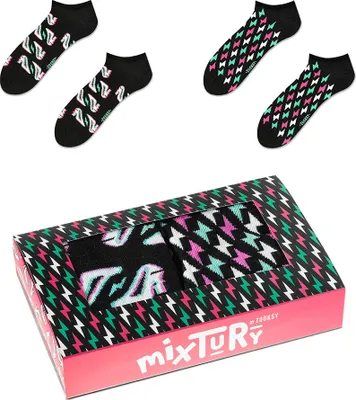 Produktbild von 2 Paar Kurze Schwarze Socken für Damen, Größe 36-40, Funsocken mit Stilettos und Blitz
