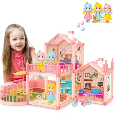 Immagine prodotto di Set da gioco "Casa delle bambole" rosa con mobili