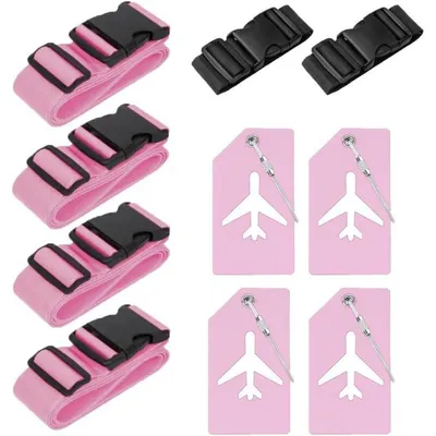 Produktbild von Koffergurt & Kofferanhänger Set 10-teilig, Rosa, Einstellbar, Mit Gepäckverbindungsgurten