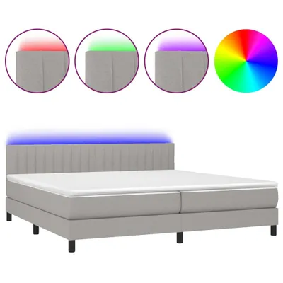 Image de vidaXL Lit boxspring avec matelas & LED gris clair 200x200 cm Tissu