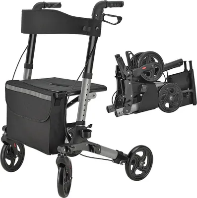 Obrázek produktu pro Zdravotní chodítko Vital 51035, hliníkový rolátor, se sedátkem, skládací, lehké, výškově nastavitelné, 65 x 68 x 80 až 98 cm
