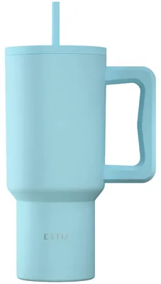 Produktbild von ESTIA Isolierbecher Trinkbecher mit Strohhalm 900 ml hellblau Thermobecher aus Edelstahl